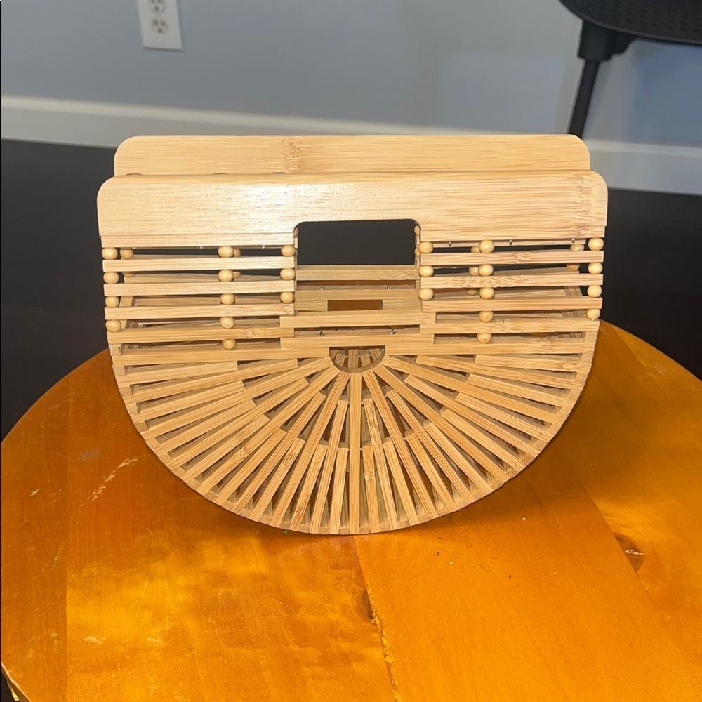 Vintage slat bamboo basket bag, wooden handbag, bamboo, vintage, summer bag